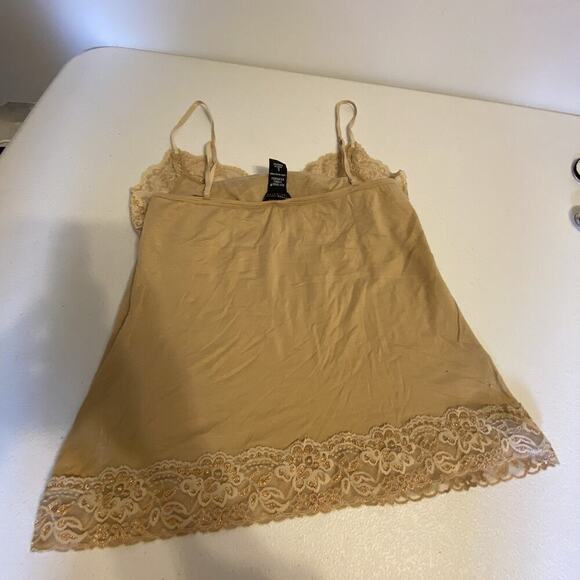 VTG Y2K NY & Co TankTop L Gold LaceTrim Fairy Grunge Babydoll Coquette Stretch - Picture 3 of 6
